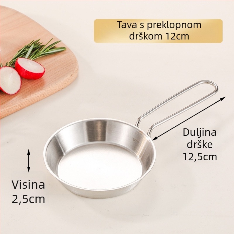Tiganj od 304 nehrđajućeg čelika sa sklopivom drškom, bez poklopca, bez premazivanja, pogodan za opće štednjake