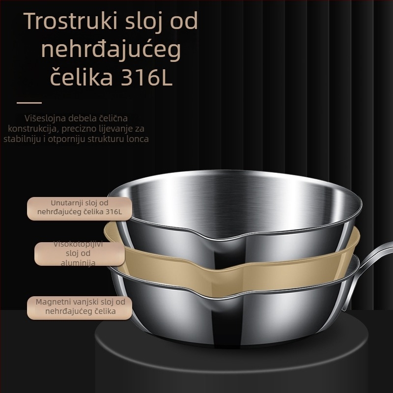 Tiganj od 316L nehrđajućeg čelika, trostruko debelo dno, bez premaza, kompatibilan s plinskim i indukcijskim štednjacima, 0,5 kg