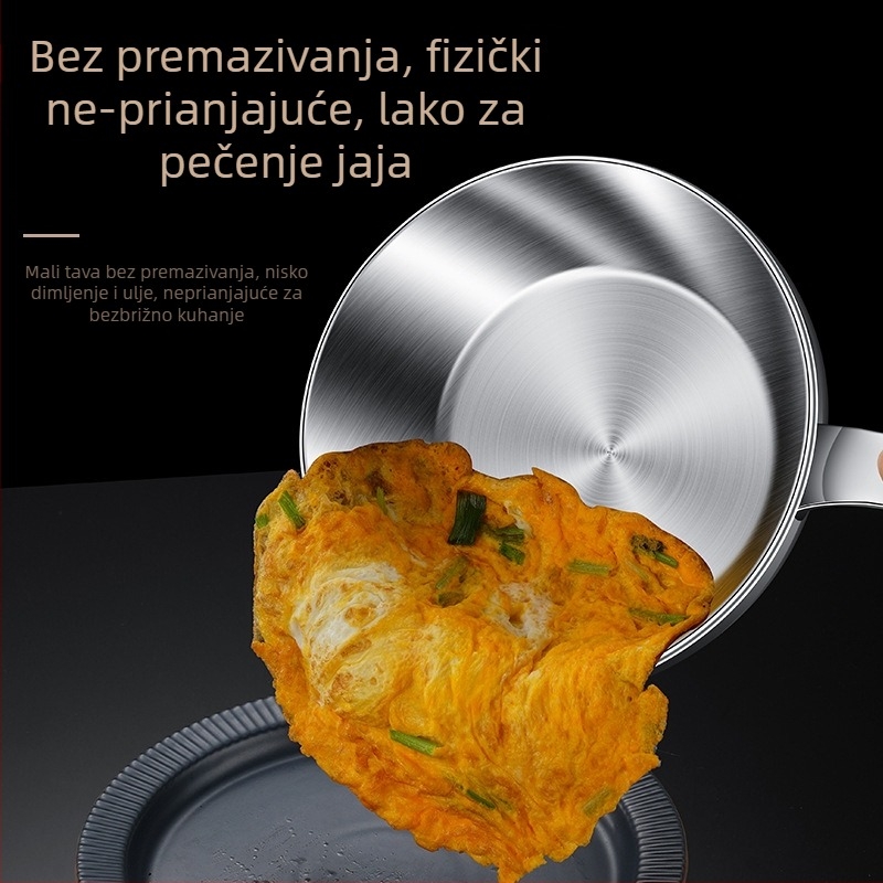 Tiganj od 316L nehrđajućeg čelika, trostruko debelo dno, bez premaza, kompatibilan s plinskim i indukcijskim štednjacima, 0,5 kg