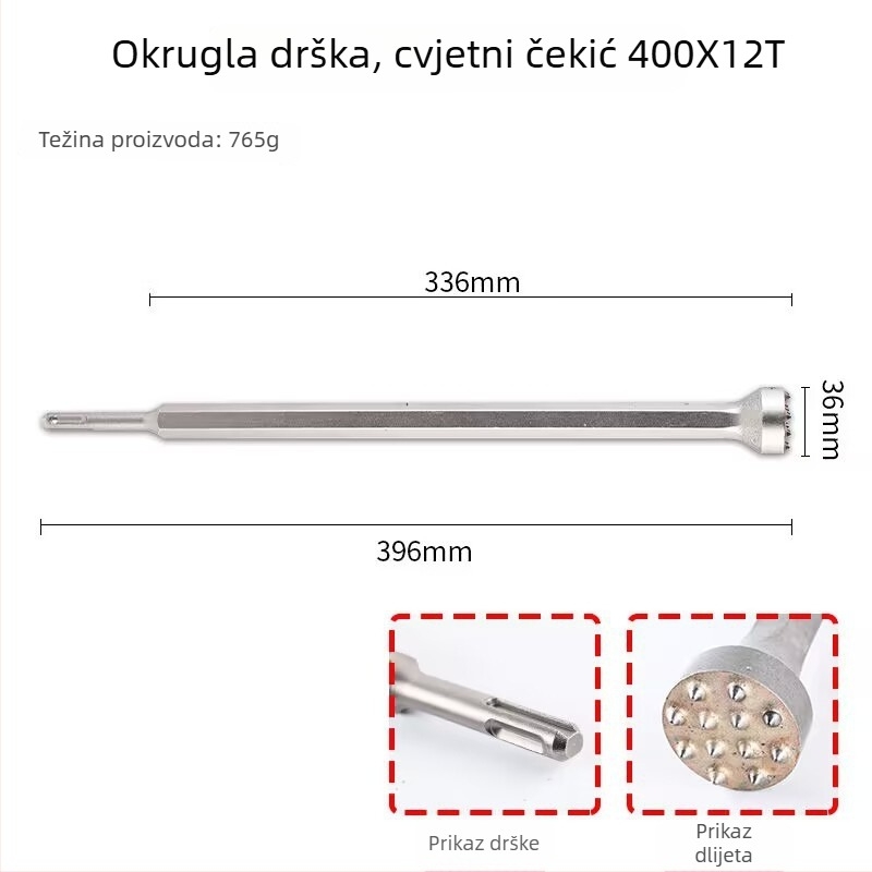 Hengyao Tools Električna glava dlijeta za čekić s šesterokutnim kvadratnim držalom, legirana integrirana za beton zid