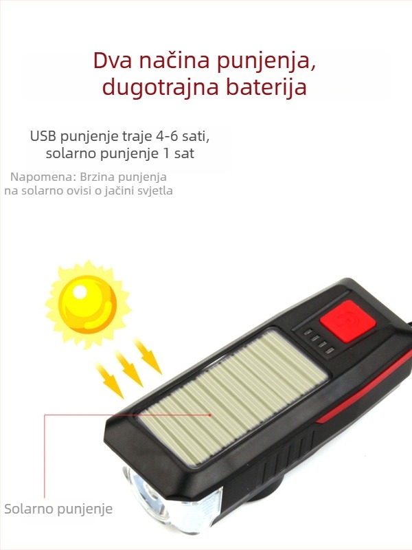 YAJIAPLUS prednje svjetlo za bicikl – solarno napajanje, USB punjenje, visoka svjetlina za vožnju