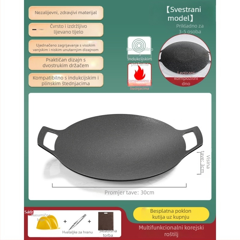 Set aluminijskih nepaličnih tava za roštilj za kampiranje — okruglog oblika, težina 1500 g, broj proizvoda 001, višefunkcionalan, prenosiv, bez dima