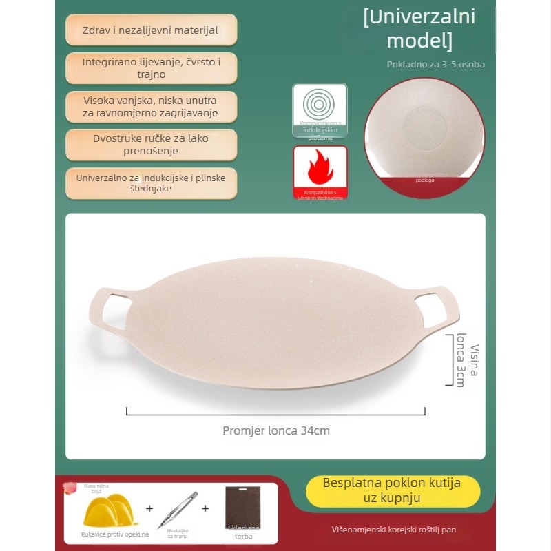 Set aluminijskih nepaličnih tava za roštilj za kampiranje — okruglog oblika, težina 1500 g, broj proizvoda 001, višefunkcionalan, prenosiv, bez dima