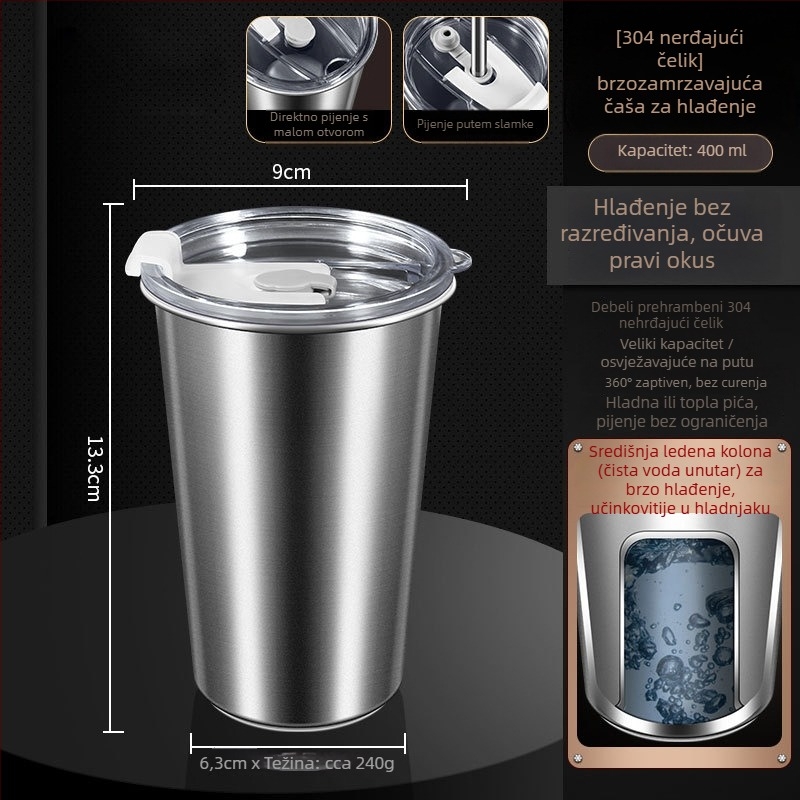 Čaša od 304 nehrđajućeg čelika sa slamkom, poklopac PP + silikagel, kutija za pohranu PP – prenosna čaša za brzo smrzavanje pića