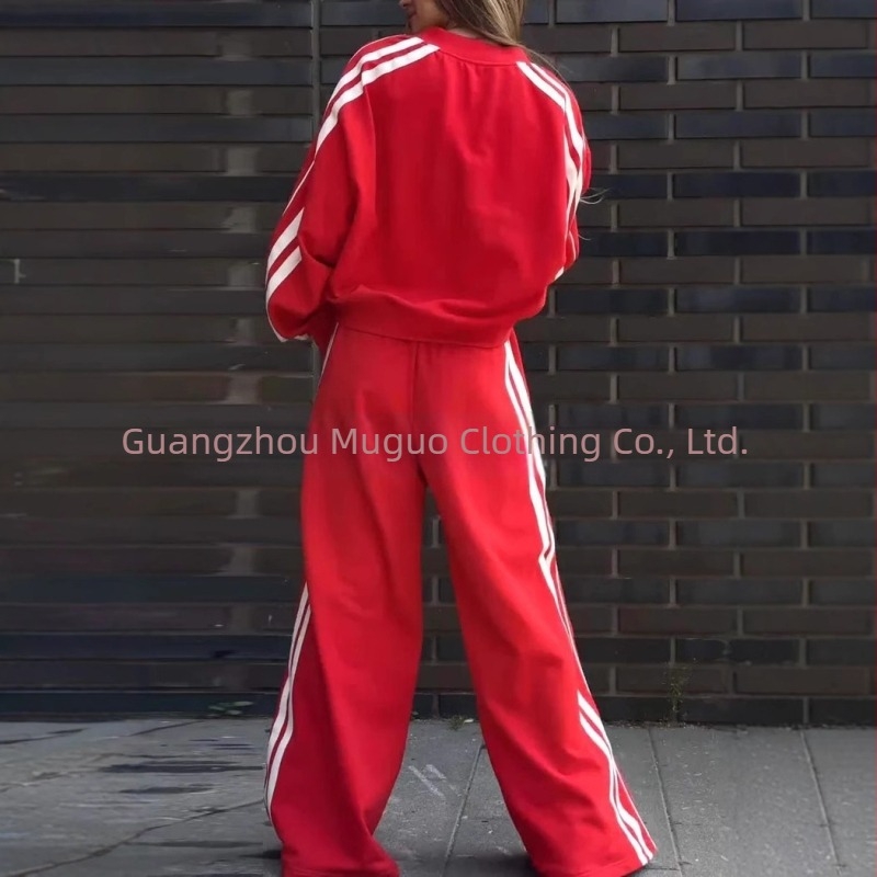 Dvodijelni casual kostim s V-izrezom i dugim rukavima, pulover i hlače, prugasti/pleteni mreža uzorak, Spandex tkanina, 90–95% Spandex, proljeće 2025, japansko-korejski ležerni stil