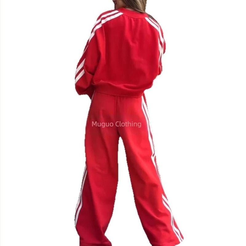 Dvodijelni casual kostim s V-izrezom i dugim rukavima, pulover i hlače, prugasti/pleteni mreža uzorak, Spandex tkanina, 90–95% Spandex, proljeće 2025, japansko-korejski ležerni stil