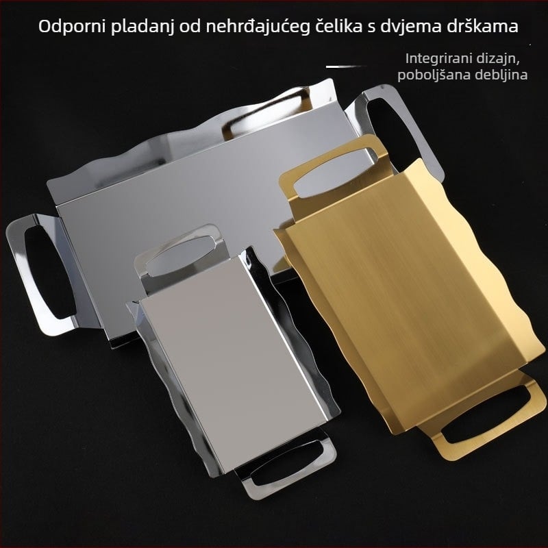 Kvadratna posuda od nehrđajućeg čelika s elektroplatiranom površinom, promjer 18–18,9 cm, moderni minimalistički stil, posuda za čaj, voće i desert