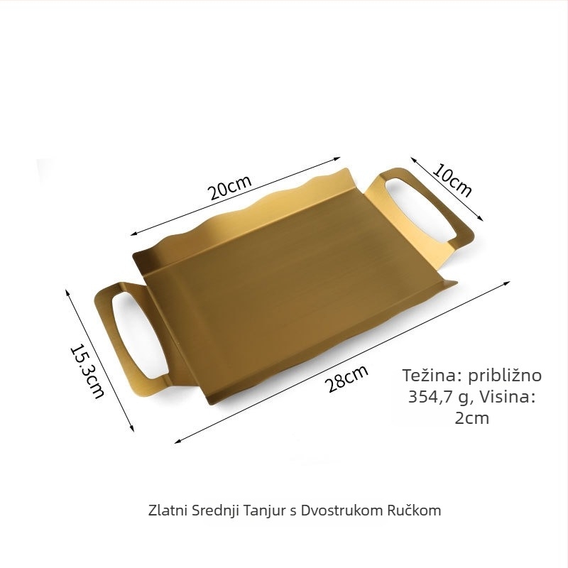 Kvadratna posuda od nehrđajućeg čelika s elektroplatiranom površinom, promjer 18–18,9 cm, moderni minimalistički stil, posuda za čaj, voće i desert