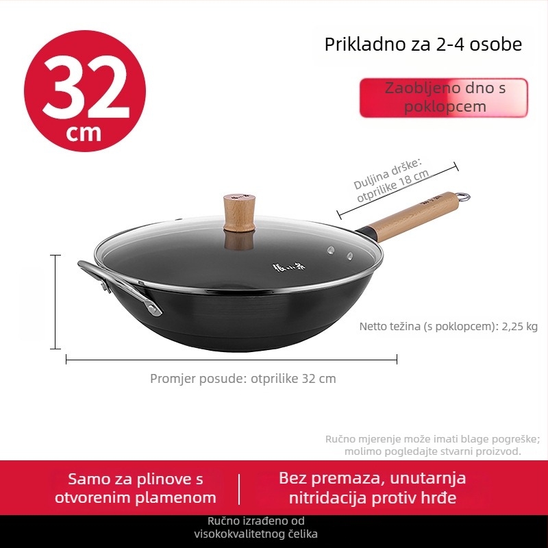 Wok od finog željeza, kineskog stila, s nepriľnavim premazom, staklenim poklopcem, model C30640100