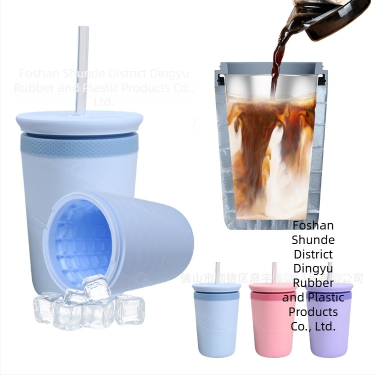 Dvostruko-staklena čaša od nehrđajućeg čelika i silikona, održava hladnoću napitka, moguć prilagođeni logotip