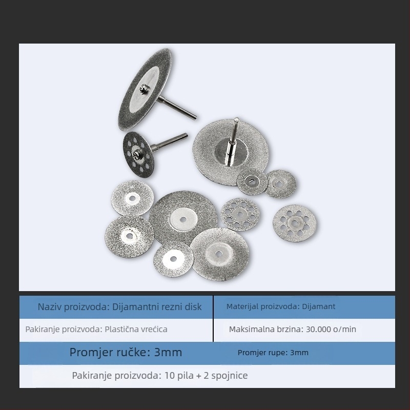Elektroplatirani dijamantni rezni diskovi, mali, za jade i slične materijale, maksimalna brzina 20000