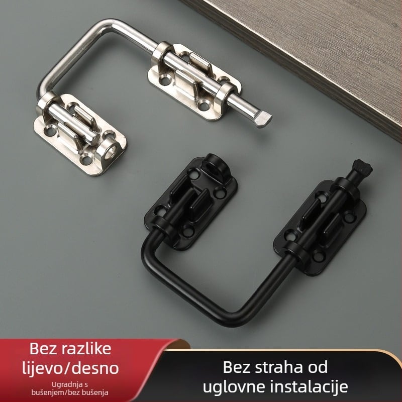 Bez bušenja: višenamjenski zasun za vrata — debeli čep za drvena vrata, tip A, legura cinka/nehrđajući čelik, 180° zaključavanje