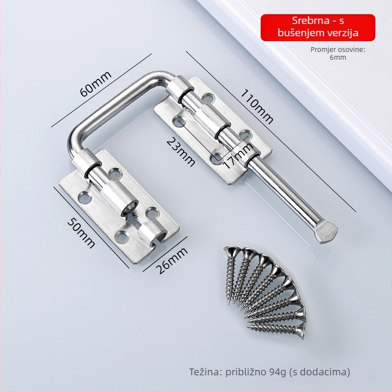 Bez bušenja: višenamjenski zasun za vrata — debeli čep za drvena vrata, tip A, legura cinka/nehrđajući čelik, 180° zaključavanje