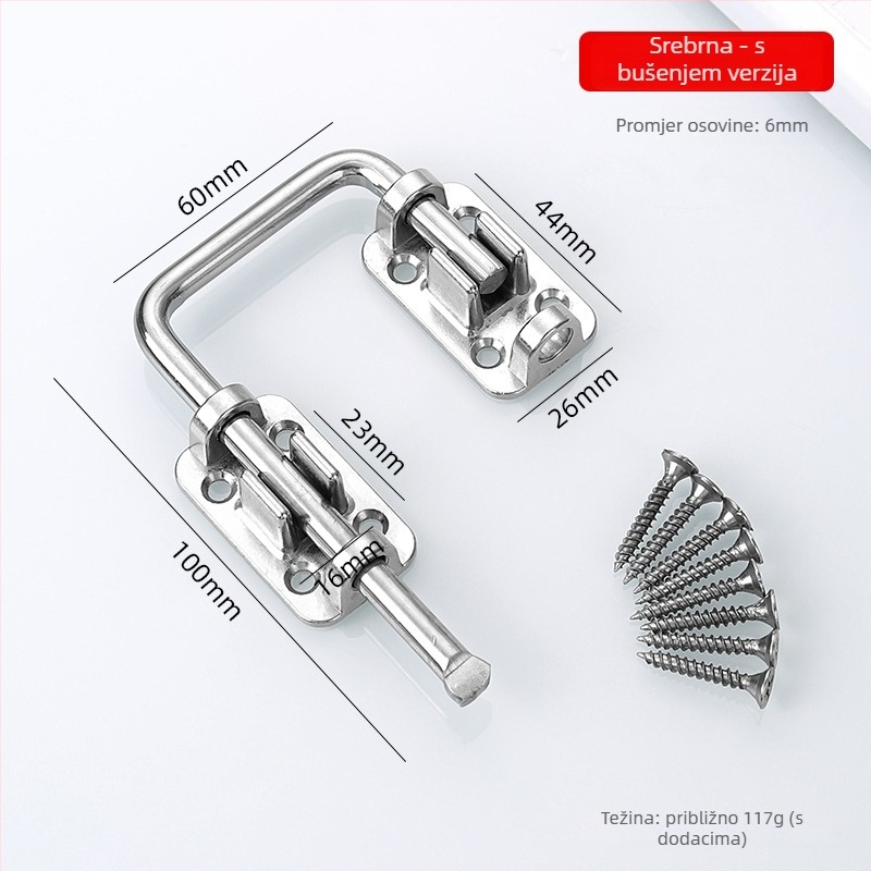 Bez bušenja: višenamjenski zasun za vrata — debeli čep za drvena vrata, tip A, legura cinka/nehrđajući čelik, 180° zaključavanje