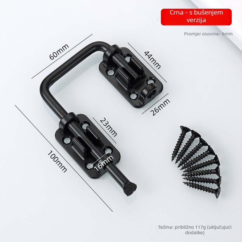 Bez bušenja: višenamjenski zasun za vrata — debeli čep za drvena vrata, tip A, legura cinka/nehrđajući čelik, 180° zaključavanje