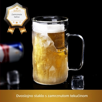 Pivska čaša s dvostrukim stijenkama i drškom, toplinska otpornost, održava hladno, prilagodljiva