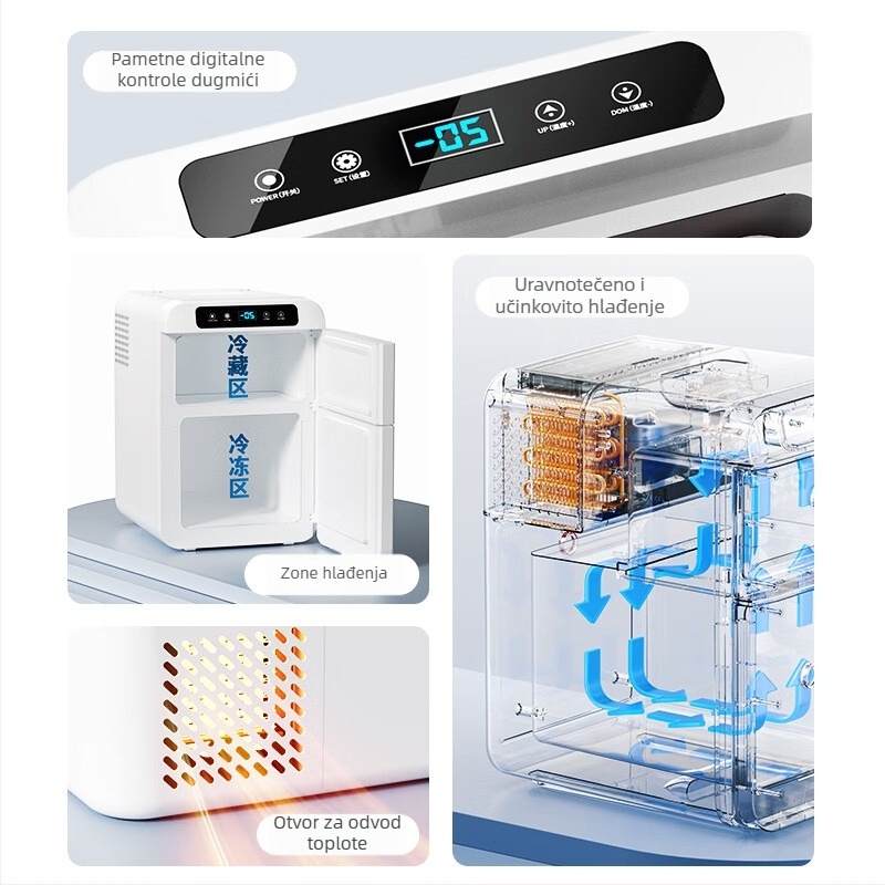 KOQOMA kompresorski autohladnjak, univerzalna 12V/24V kompatibilnost, kapacitet 20L+, potrošnja 48-75W, hladi do 0°C