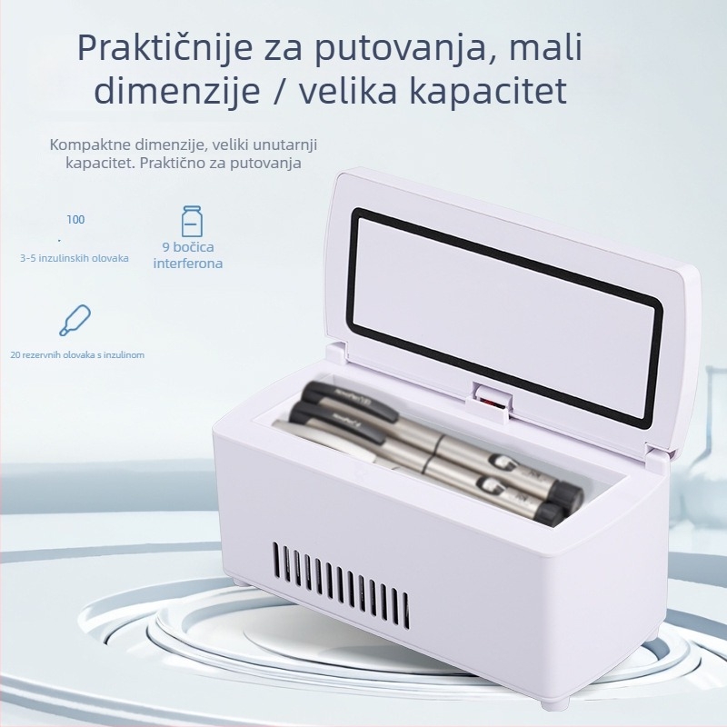 Mini hladnjak za auto za inzulin, kapacitet do 5 L, 15 W, 12V/220V, raspon temperature 2–18°C