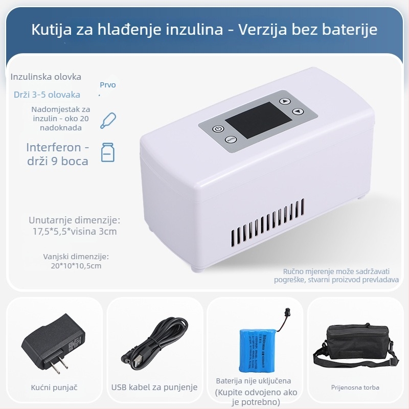 Mini hladnjak za auto za inzulin, kapacitet do 5 L, 15 W, 12V/220V, raspon temperature 2–18°C