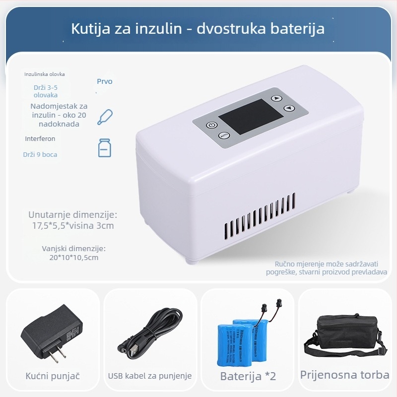 Mini hladnjak za auto za inzulin, kapacitet do 5 L, 15 W, 12V/220V, raspon temperature 2–18°C