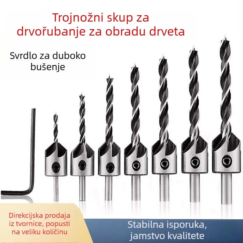Set trokutastog drvnog bušilica s konusnim vrhom – ručna električna bušilica za bušenje rupa i zaobljenje na okruglim drvenim pločama