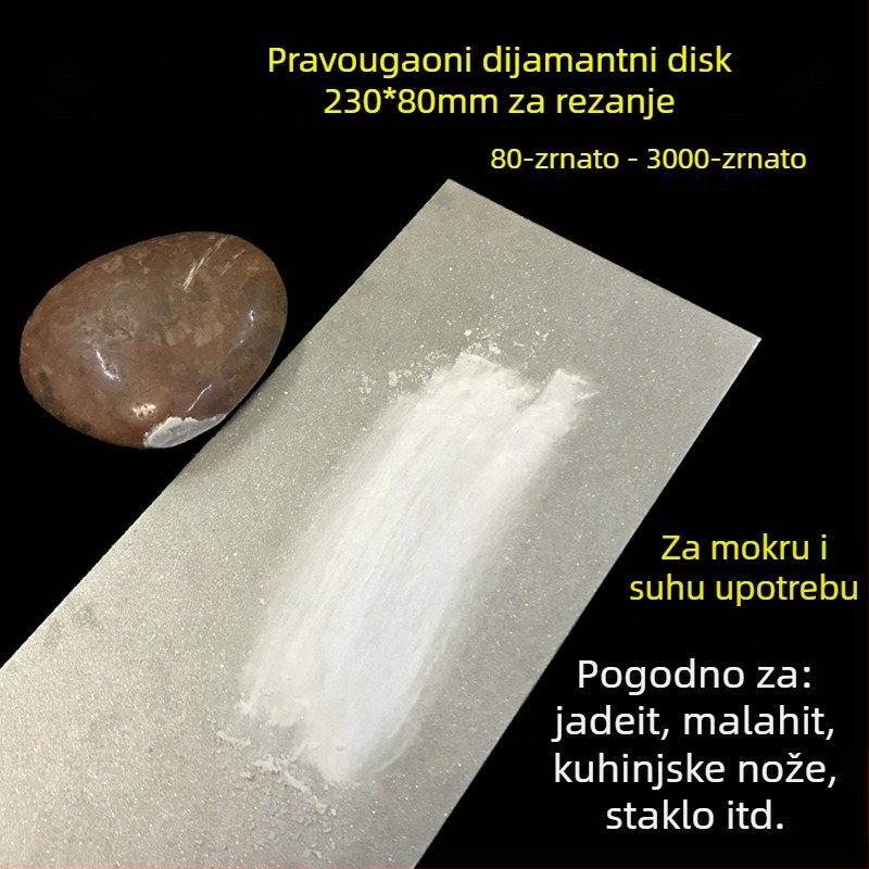 Pravokutni dijamantni brusni komad s elektroplatiranim čeličnim podlogom, pogodan za jadeit, staklo, keramiku i metal.