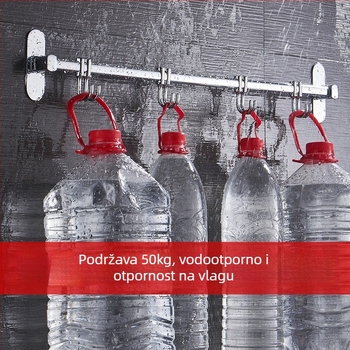 Kromirani zidni držač kuhinjskih alata s kukicama i držačem za poklopce, višestruka primjena, bez bušenja