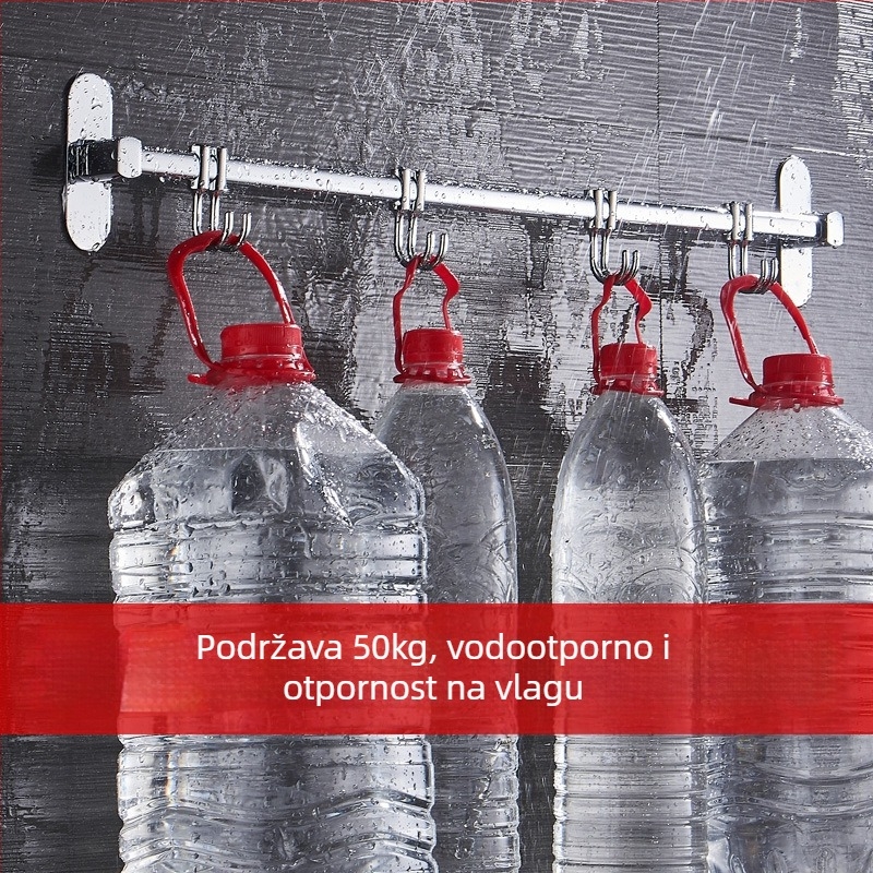 Kromirani zidni držač kuhinjskih alata s kukicama i držačem za poklopce, višestruka primjena, bez bušenja