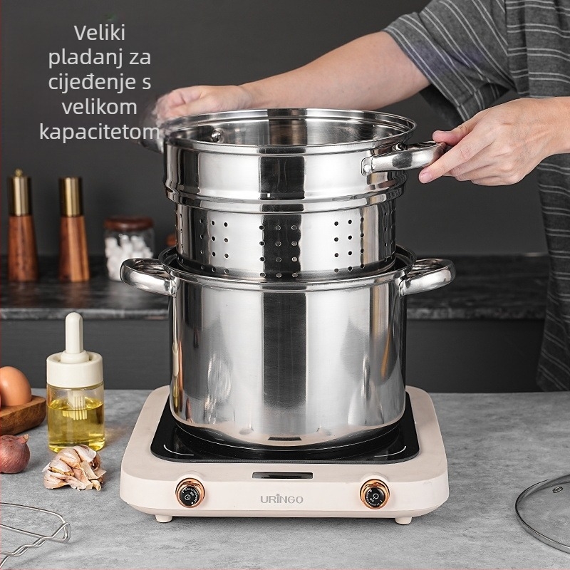 Višenamjenski lonac za tjesteninu s dvostrukim parnim slojem, nehrđajući čelik, stakleni poklopac, model GC5484