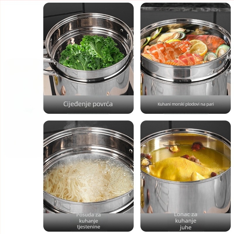 Višenamjenski lonac za tjesteninu s dvostrukim parnim slojem, nehrđajući čelik, stakleni poklopac, model GC5484