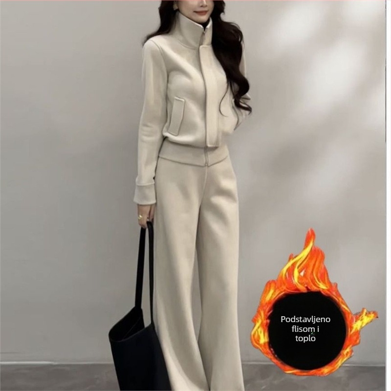 Dvojedini casual set: Top T‑shirt, dugi rukav, ovčja vuna, PVC glavni materijal, Top Set