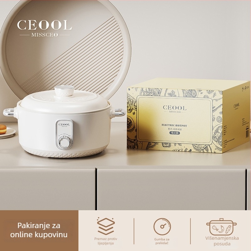 Električna posuda za kuhanje 2.1-4 L, keramički unutarnji spremnik, upravljanje gumbom, brzo para, sve-u-jednom, za kućanstva i domove studenata