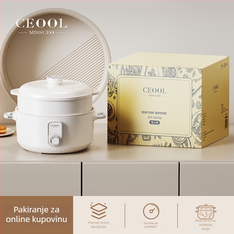 Električna posuda za kuhanje 2.1-4 L, keramički unutarnji spremnik, upravljanje gumbom, brzo para, sve-u-jednom, za kućanstva i domove studenata