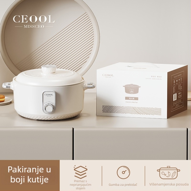 Električna posuda za kuhanje 2.1-4 L, keramički unutarnji spremnik, upravljanje gumbom, brzo para, sve-u-jednom, za kućanstva i domove studenata