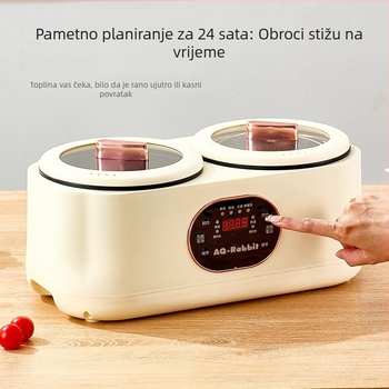 Dvostruki električni kuhalo s timerom i dvostrukom posudom, para i kuhanje, 800–1000W, kapacitet ispod 1 L, unutarnja posuda od crnog kristala, mikrokontrolno upravljanje