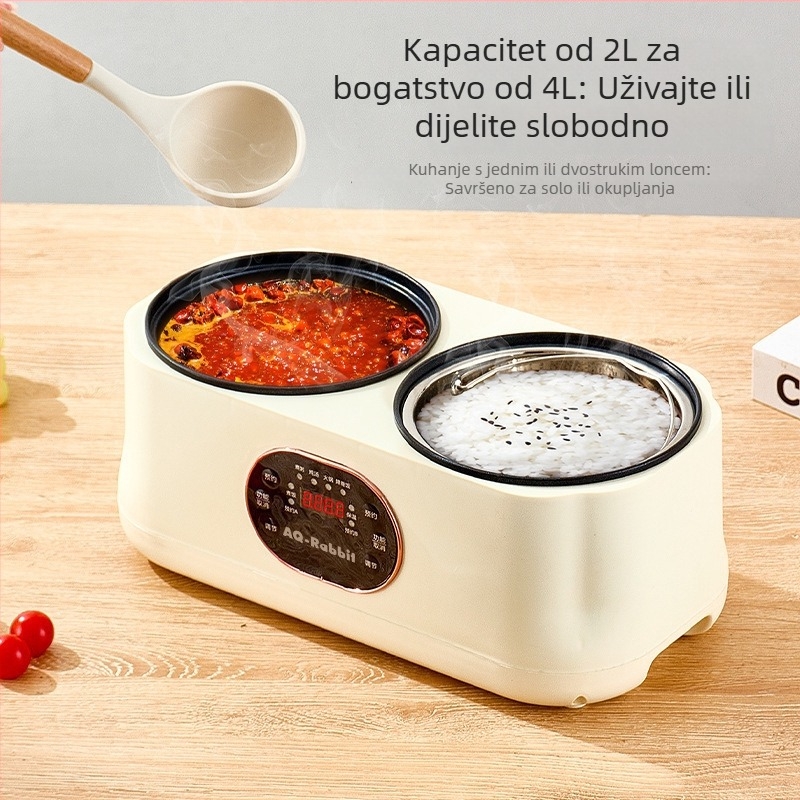 Dvostruki električni kuhalo s timerom i dvostrukom posudom, para i kuhanje, 800–1000W, kapacitet ispod 1 L, unutarnja posuda od crnog kristala, mikrokontrolno upravljanje