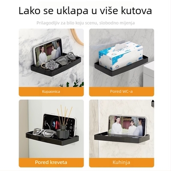 Zidni regaľ za kupaonicu za papir – bez bušenja, plastični materijal, 1 razina, nosivost 10 kg, oksidirajući završni sloj