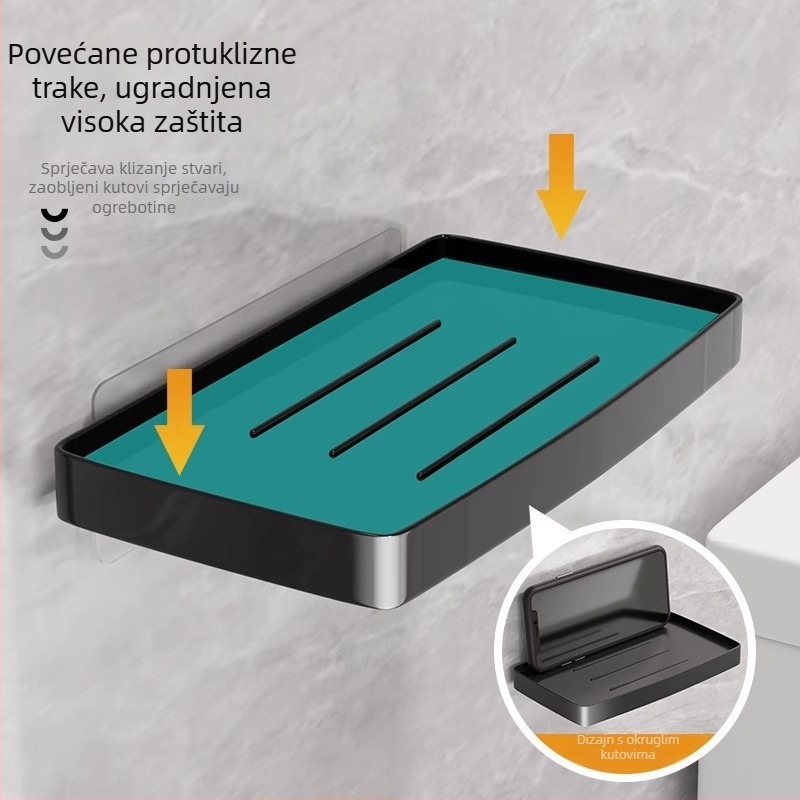 Zidni regaľ za kupaonicu za papir – bez bušenja, plastični materijal, 1 razina, nosivost 10 kg, oksidirajući završni sloj