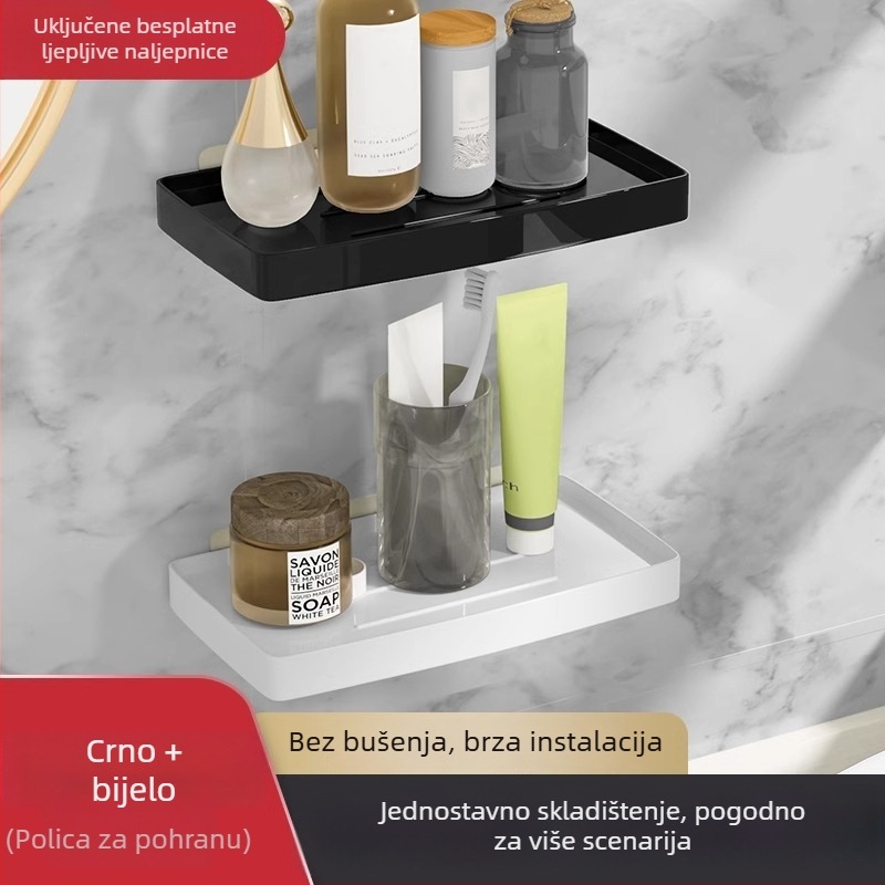 Zidni regaľ za kupaonicu za papir – bez bušenja, plastični materijal, 1 razina, nosivost 10 kg, oksidirajući završni sloj