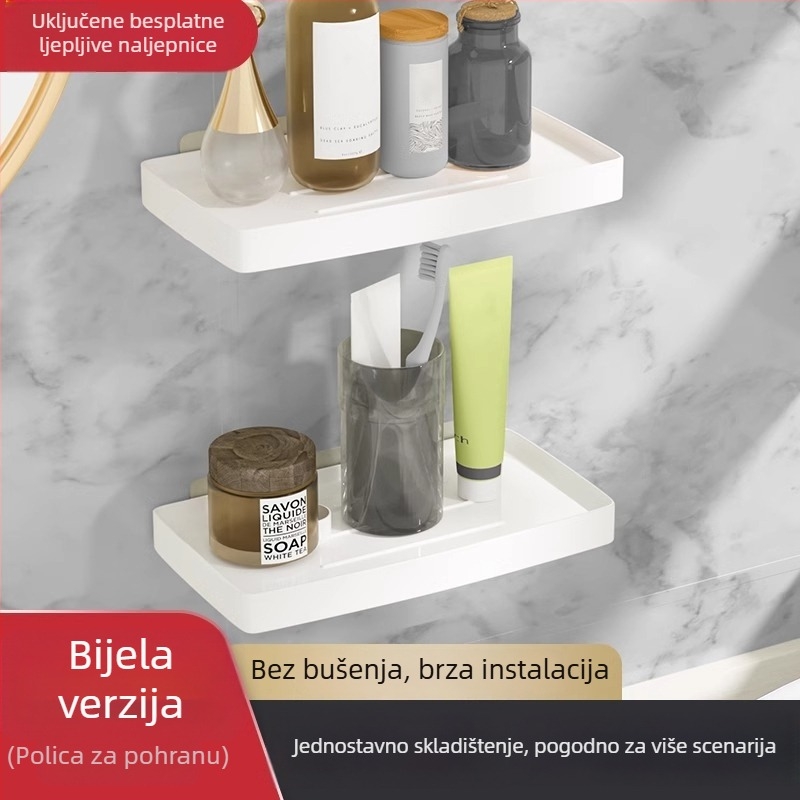 Zidni regaľ za kupaonicu za papir – bez bušenja, plastični materijal, 1 razina, nosivost 10 kg, oksidirajući završni sloj
