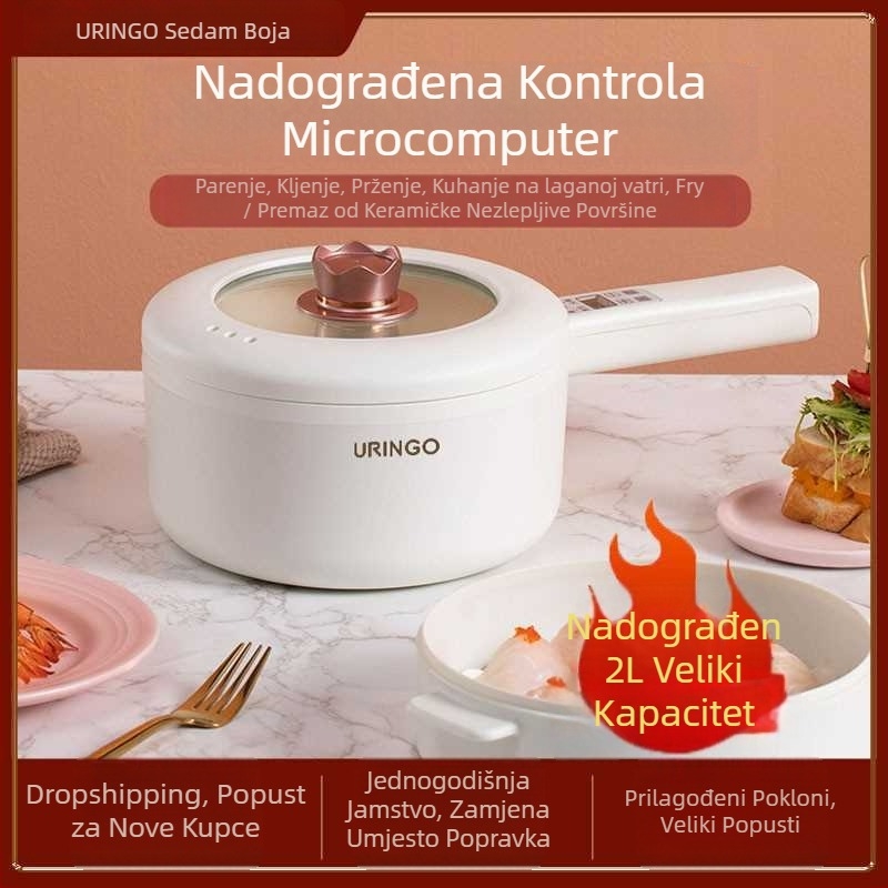 Električna posuda za kuhanje, 700W, kapaciteta 1–2 osobe, unutarnja posuda keramičkog glaziranja, LCD zaslon s tajmerom i regulacijom temperature; funkcije: para, prženje, kuhanje, dinstanje i hot pot