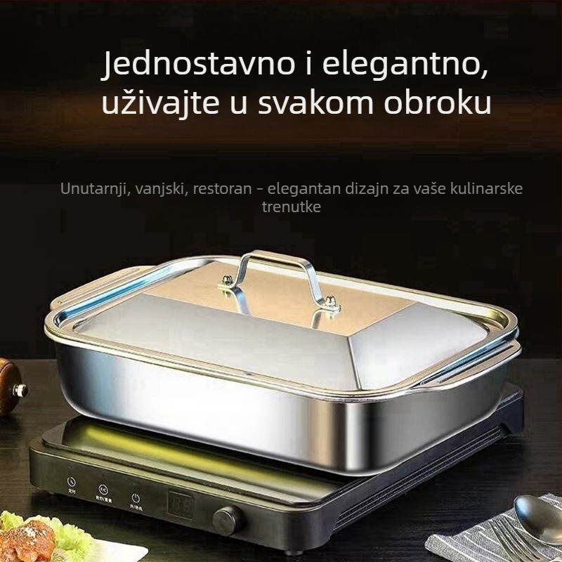 Posuda od nehrđajućeg čelika s poklopcem za roštiljanje ribe, pravokutni duboki tanjur za indukcijsku ploču, komercijalni tanjur za rakove