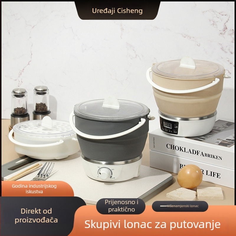 Putni sklopivi električni lonac – prenosni mini lonac, 800W, 1L, unutarnji lonac od nehrđajućeg čelika, para/kuhanje/dušenje