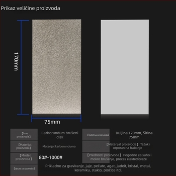 Pravokutni dijamantni elektroplatirani brusni list, model M014, težina 200 g, vezivni agent: metalna legura, postup proizvodnje: elektroplating, za obradu kamena