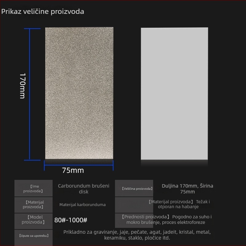Pravokutni dijamantni elektroplatirani brusni list, model M014, težina 200 g, vezivni agent: metalna legura, postup proizvodnje: elektroplating, za obradu kamena