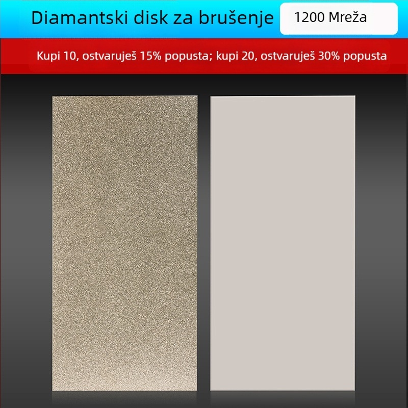 Pravokutni dijamantni elektroplatirani brusni list, model M014, težina 200 g, vezivni agent: metalna legura, postup proizvodnje: elektroplating, za obradu kamena