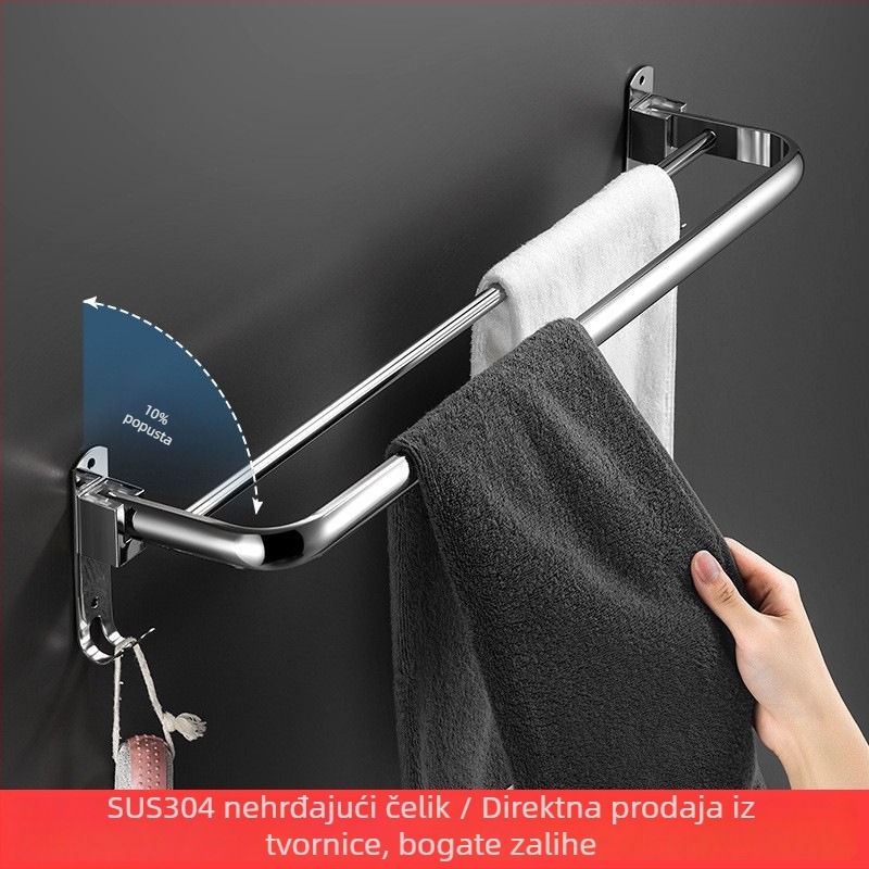 Držač za ručnike od nehrđajućeg čelika, polirana završna obrada, jednostruki sloj, nosivost 20–30 kg, Ni qiao, moderni minimalistički stil