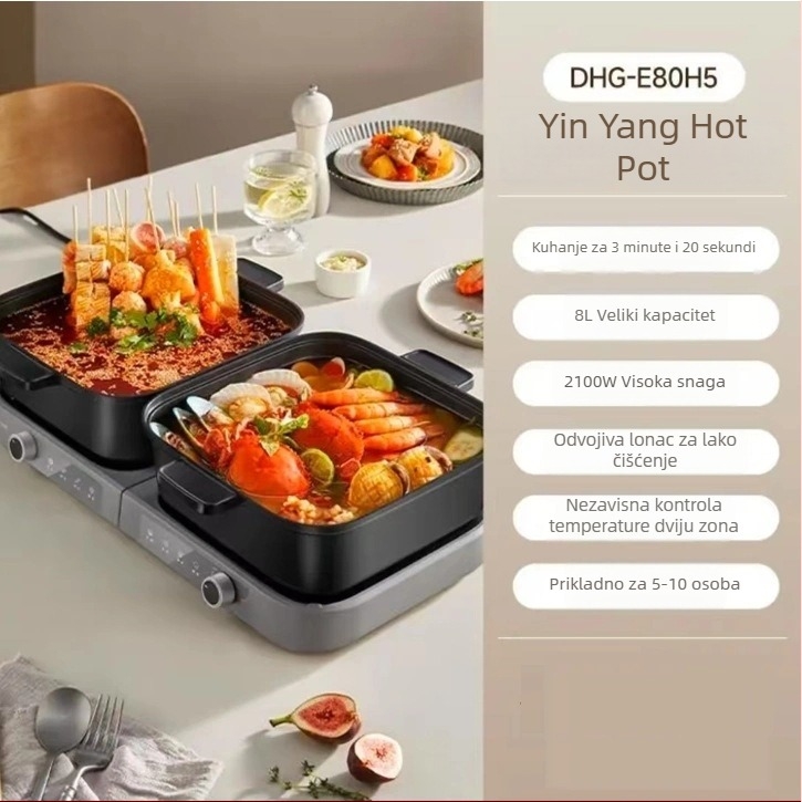 Little Bear DHG-E80J1 Sklopivi dvokomorni električni lonac za hot pot, veliki kapacitet, za kućnu upotrebu