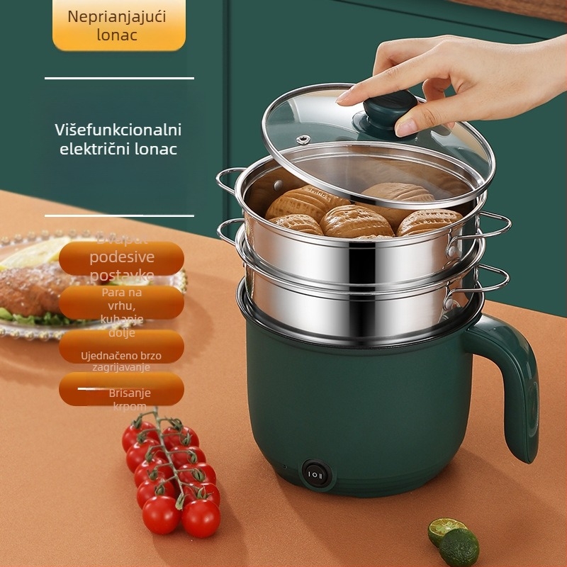 Električni lonac za kuhanje velike kapacitete s dvostrukim parenjem, 1–2 L, nehrđajući čelik, do 800 W, funkcija protiv suhog zagrijavanja