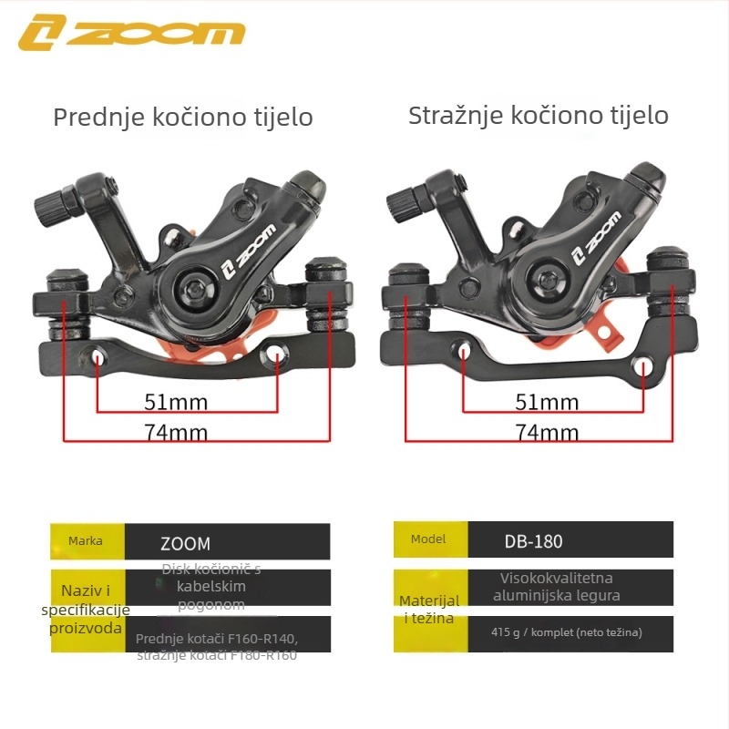 Zoom Db-180 Mehanički disk kaliper za MTB – prednji i stražnji